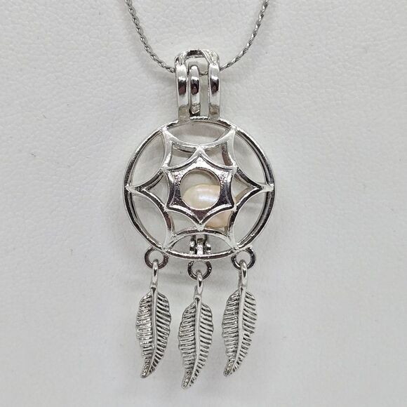 Native American Sterling Silver Dream Catcher Neck with Floating Pearl - Picture 5 of 5